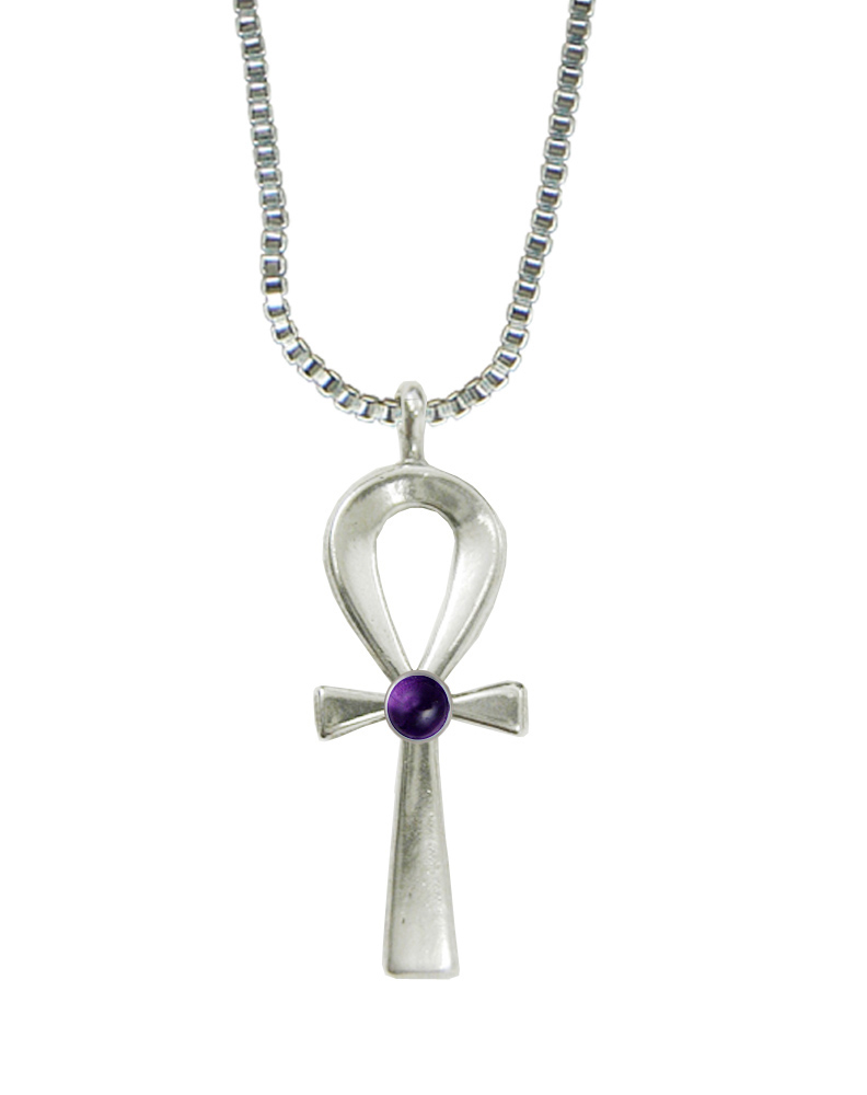 Sterling Silver Ankh Pendant With Amethyst